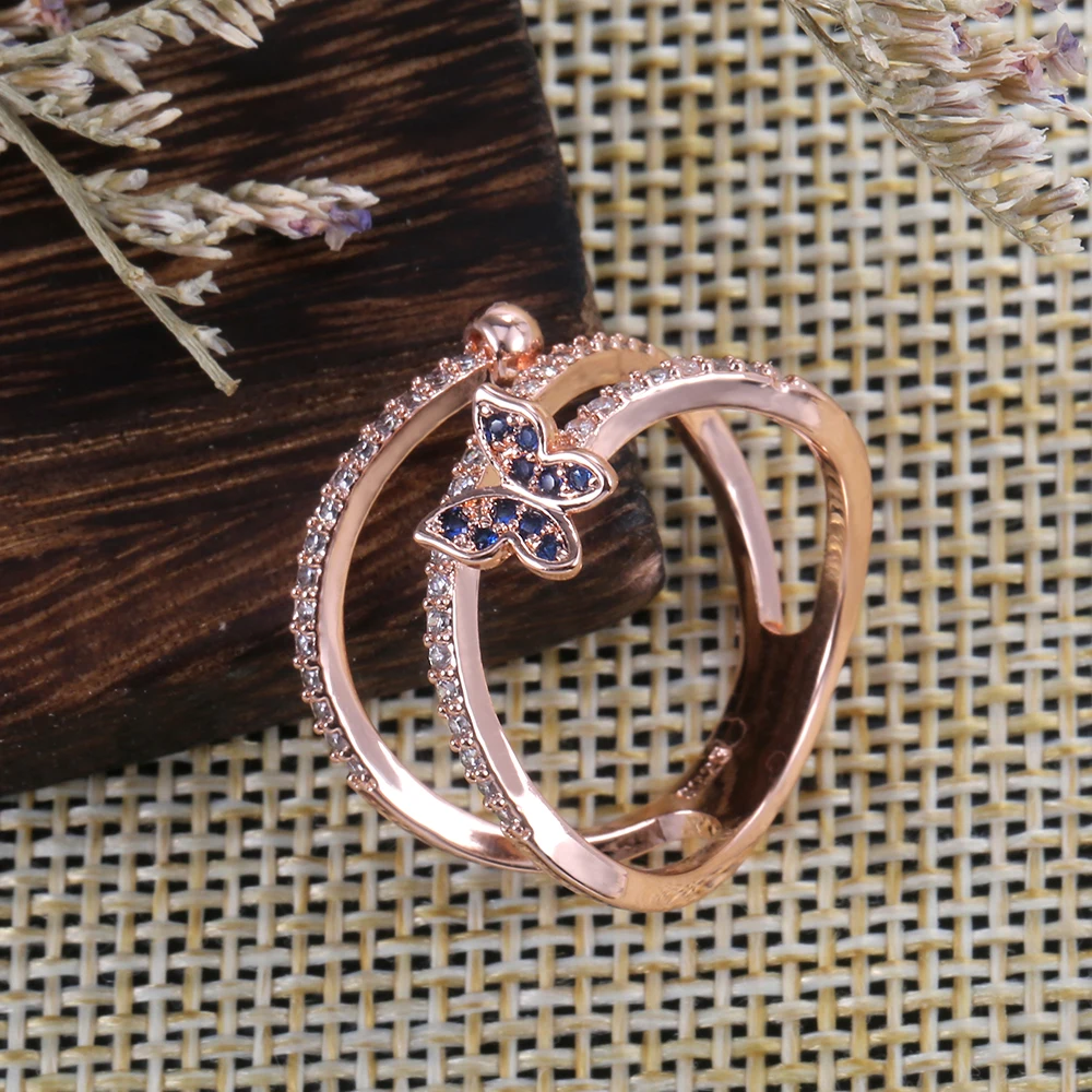 Huitan Fashion Butterfly Shaped Finger Ring For Women Luxury Rose Gold Color Accessorie Jewelry Korean Version Twist Knucle Ring