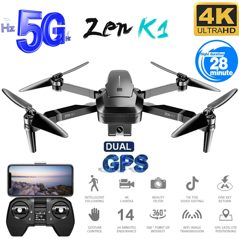 K1 RC Drone GPS with 4K HD Camera Gesture Control 5G Wifi FPV Brushless Flight Time 28mins Foldable Quadcopter Toy For Kids