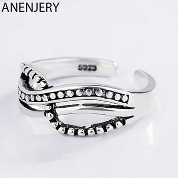 

ANENJERY Fashion Mutil-layer Handmade Wave 925 Sterling Thai Silver Ring Opening Ring For Women Jewlery Gifts S-R609