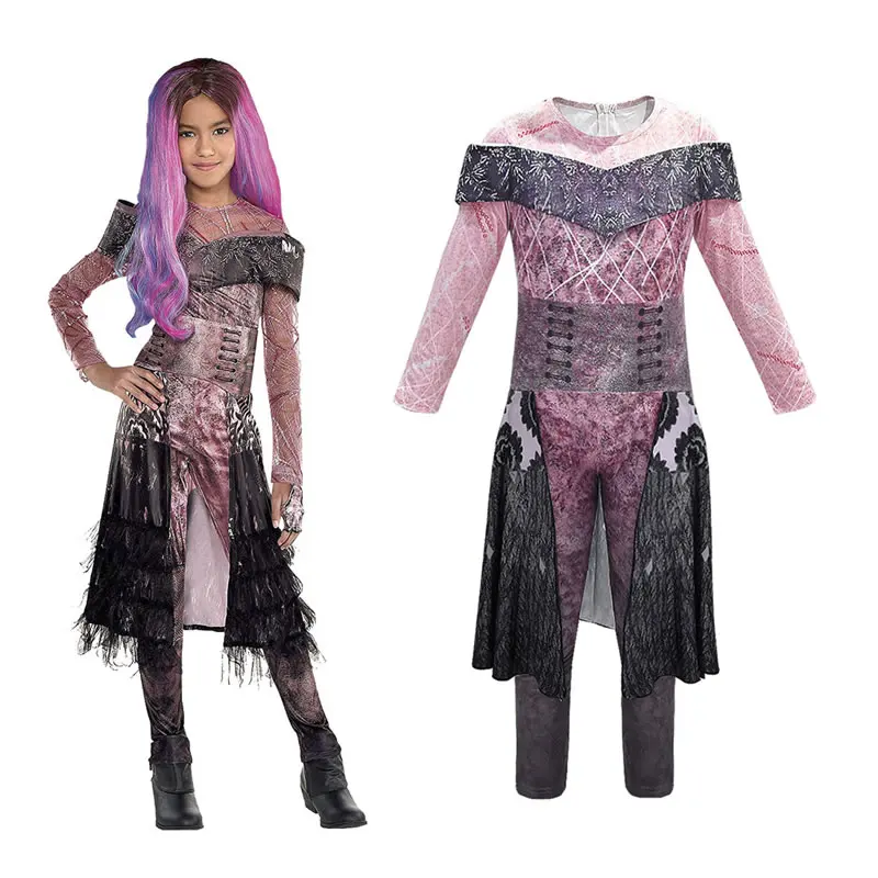 Изображением героев фильма «наследники» 3 платье принцессы для девочки-подростка, Косплэй карнавальный костюм на Хэллоуин год Детские Эви Mal вечерние комбинезон детский Маскировка одежда от 10 до 12 лет FO