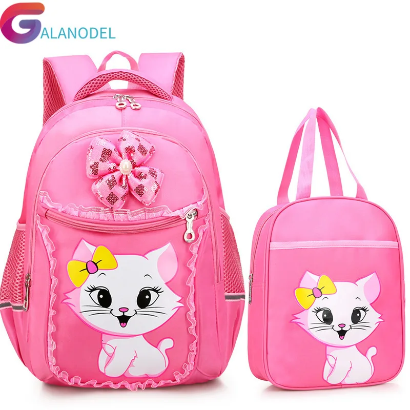 

cat Children school bags Girls Waterproof cartoon schoolbags Primary School Backpack set Kids princess Backpack kids sac enfant