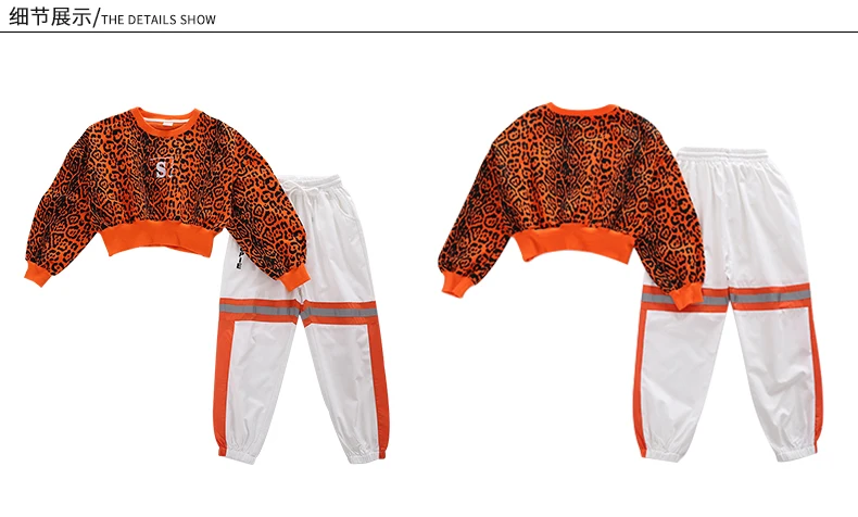 Hip Hop Costume Girls Leopard Crop Top Hooded Jogger Trousers Kids Dance Costumes For Jazz Street Performance Set 110-180cm (13)