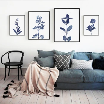 

Pressed Blue Wild Flowers Wall Art Canvas Painting Hampton Style Posters Botanical Prints Blue and White Pictures Home Decor