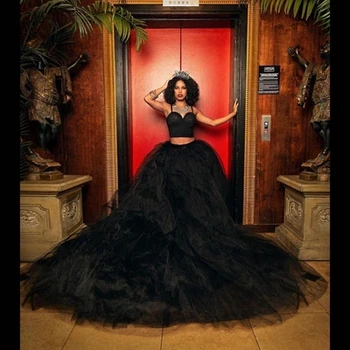 

Custom Made Fluffy Black Tulle Women Skirt For Bridal Ruffles Tiered Long Train Tulle Skirts To Party Summer Vestidos Da Donna