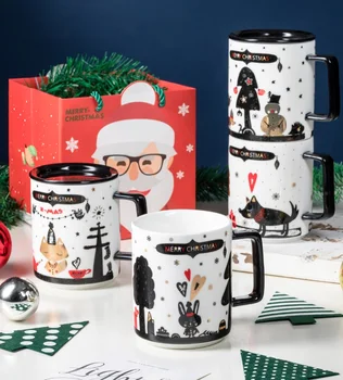 

OUSSIRRO Ceramic Cup Kit Porcelain Constellation Theme Lucky Merry Christmas Mug Christmas Gift for Friends