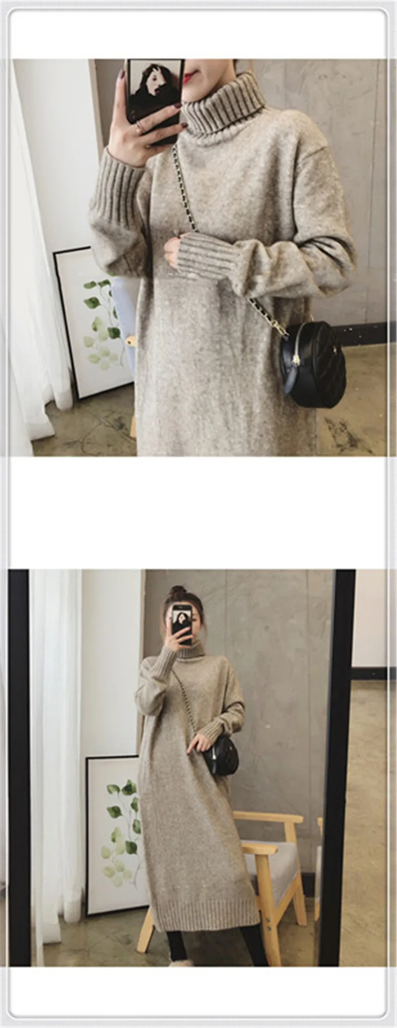 CBAFU korea loose sweater dresses women turtleneck dress long sleeve pullover knitted dress autumn winter knit clothing P542