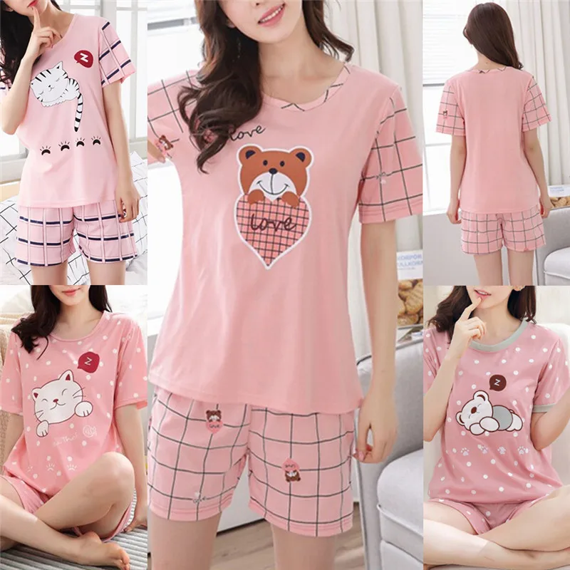 Casual Home Service Short Sleepwear M-2XL New Summer Young Girl Short Sleeve Cotton Pajamas For Women Cute Nightshirt