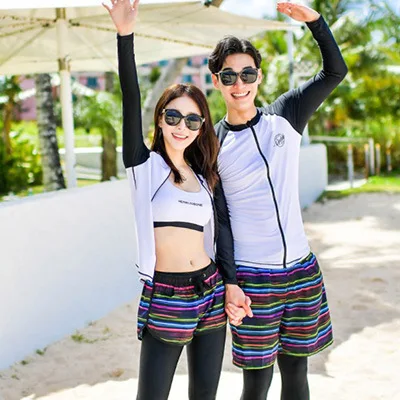 Пара rashguards, купальные костюмы для серфинга, купальный костюм для девочек, женское платье с высокой талией, плюс размер, комплект бикини для пары, Женский комплект из трех предметов