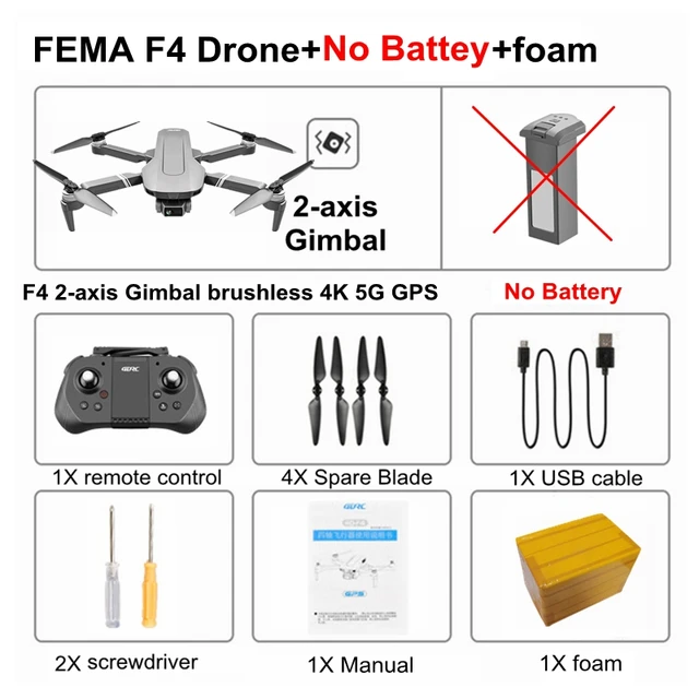 FEMA F4 GPS Drone with 2-axis Gimbal 5G WiFi 4K Camera Professional Brushless Quadcopter RC 2KM Flight 25 Min Dron VS SG906 Pro