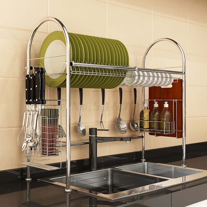 

304 Stainless Steel Washbasin Above Rack Kitchen Single Double-layer Dishes Storage Rack housekeeping organization drainer