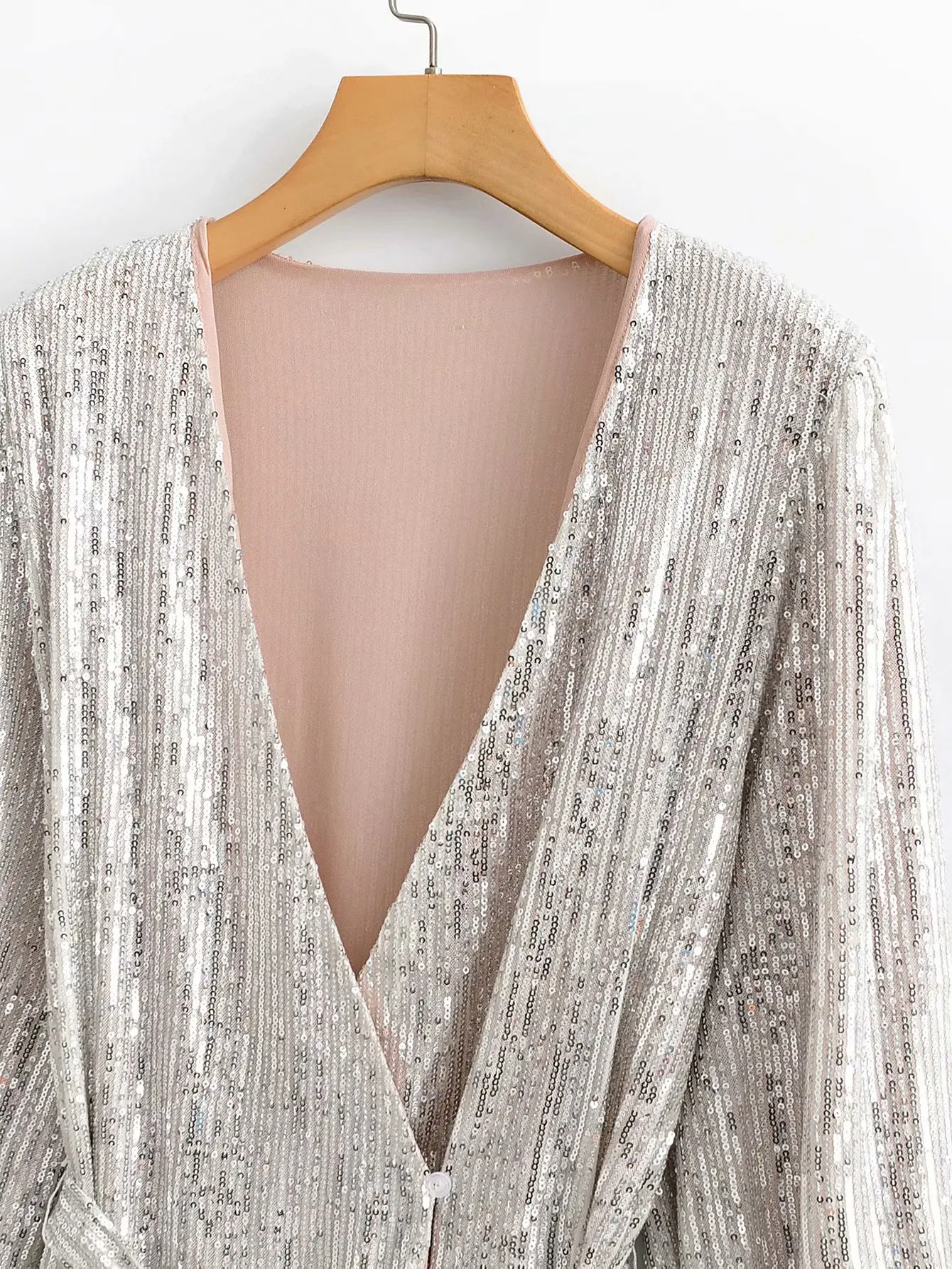 Laipelar Women Dress White Sliver Sequin Sashes V-neck Chic Ladies Slim Elegant Mini Club Evening Party Dress Woman Dresses
