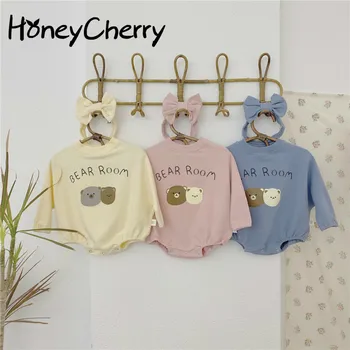

Spring and Autumn Baby One-Piece Suit Baby's Jumpsuit girl Cute Bear Romper Onesie + Hair Band baby girl clothes