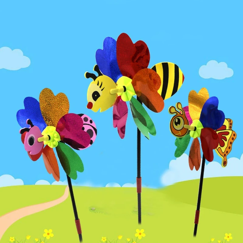 Цвет случайный 3D пчела ветряная мельница открытый пластиковый Pinwheel ветер Спиннер