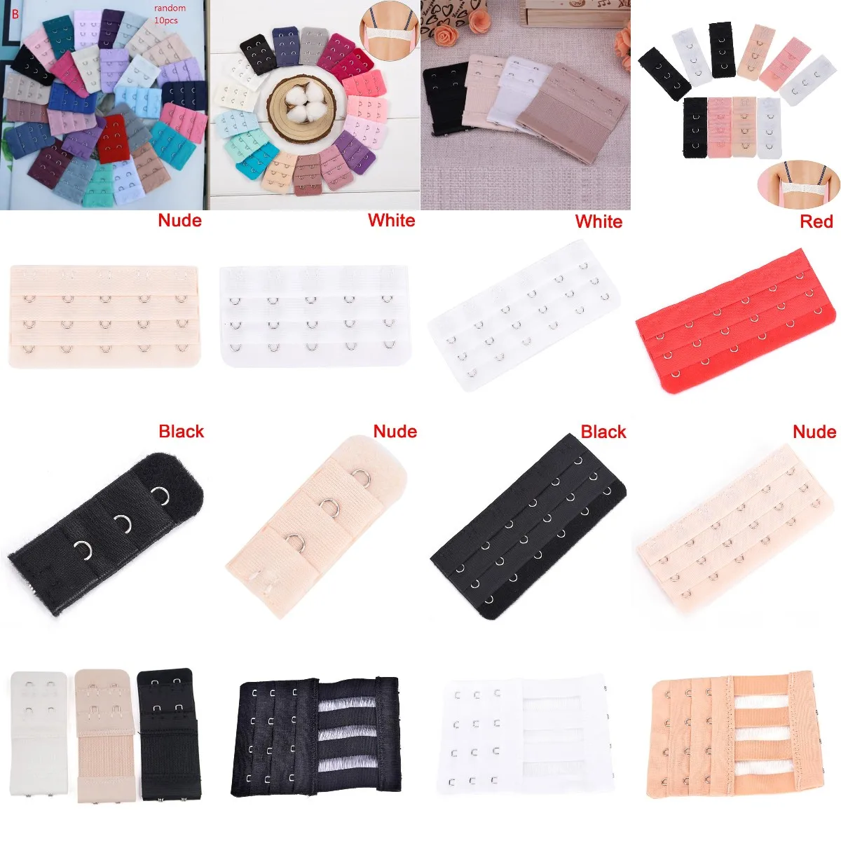 

1/5/10PCS Bra Extenders Strap Extension 2/3Rows 3/6Hooks Women Intimates Lengthened Bra Hook Extenders Bra Intimates Accessories