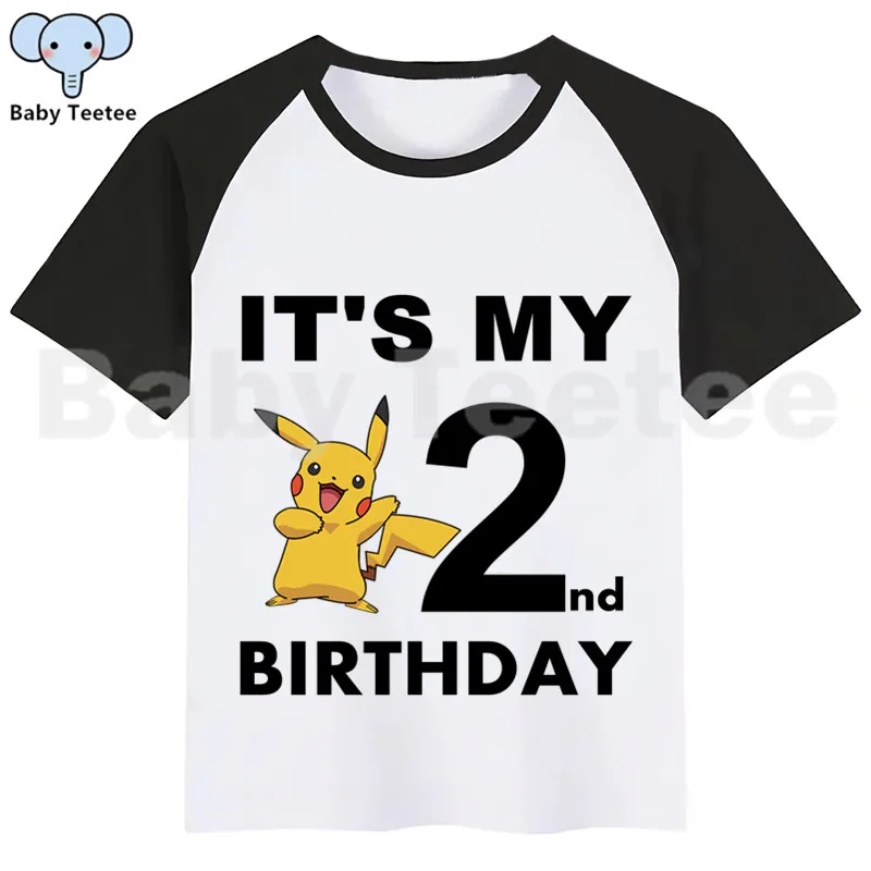 Футболка для мальчиков и девочек с принтом «Покемон го Пикачу» на День рождения; детская одежда с принтом на День рождения; топы для мальчиков; одежда для детей; футболки для дня рождения - Цвет: BlackB