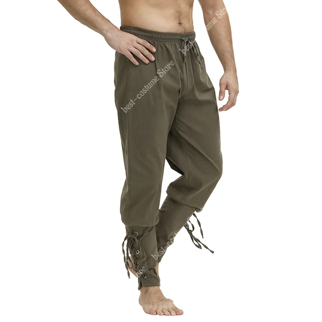 Medieval Pants for Men Pirate Viking Costume Pants Plus Size Trousers Pirate Cosplay Costume With Drawstrings green