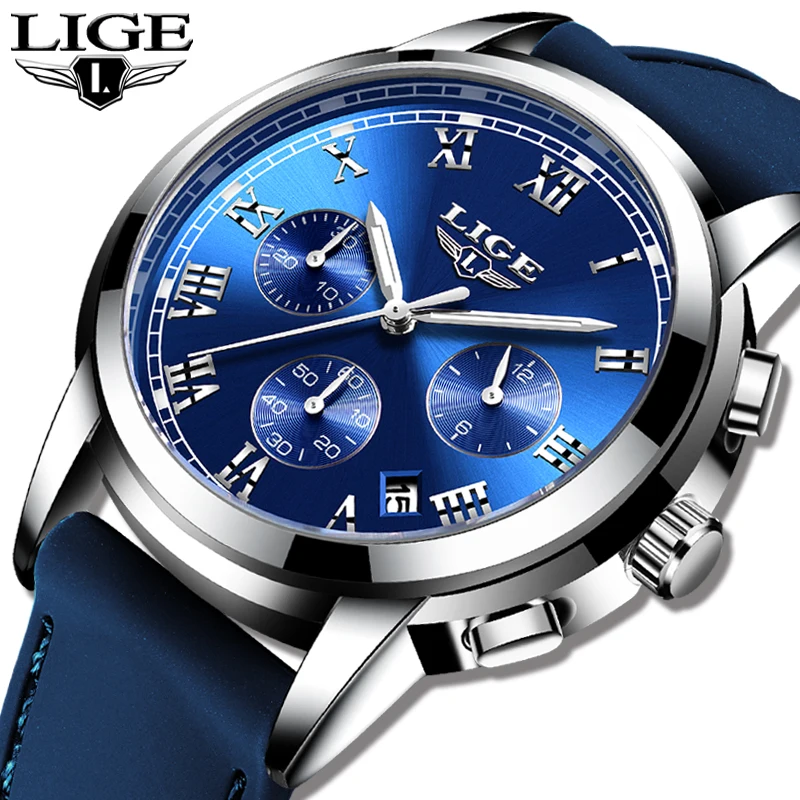 

2020 Watch LIGE New Fashion Mens Watches Top Brand Luxury Dial Military Quartz Watch For Men Waterproof Sports Chronograph+Box