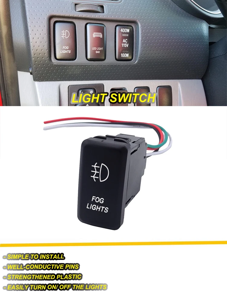 WeiSen Push Switch with Fog Lights Symbol Blue Backlight ON-Off with Connector Wire Kit Fit Toyota Tacoma Tundra 4Runner etc 