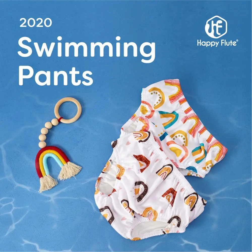 Happyflute-pantalones para nadar para niños, 3 tamaños, cubierta de pantalones de natación para piscina, tela lavable reutilizable, pañales para bebés