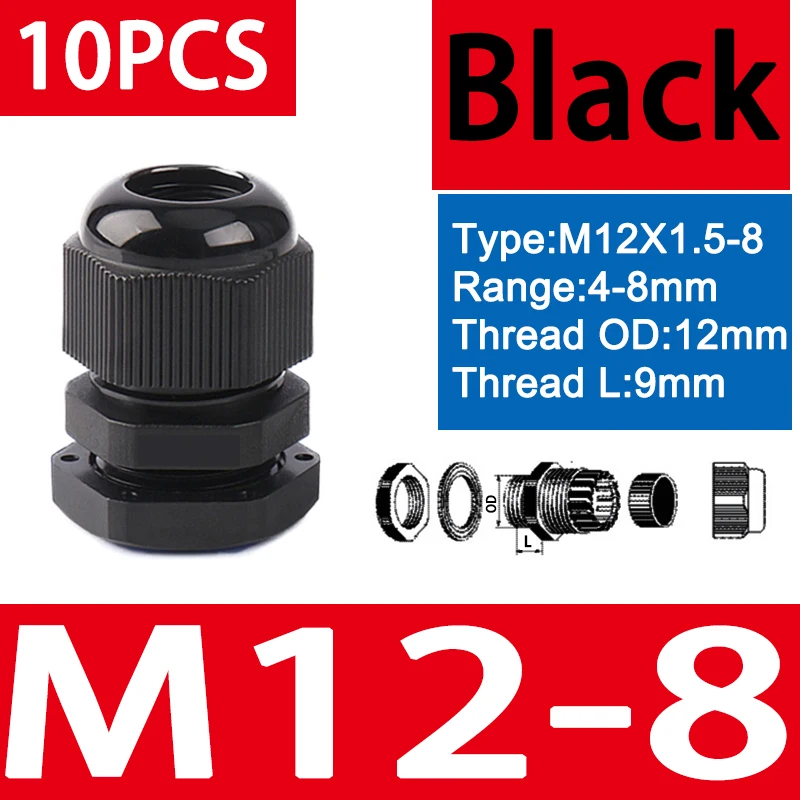M12-8 BK 10Pcs