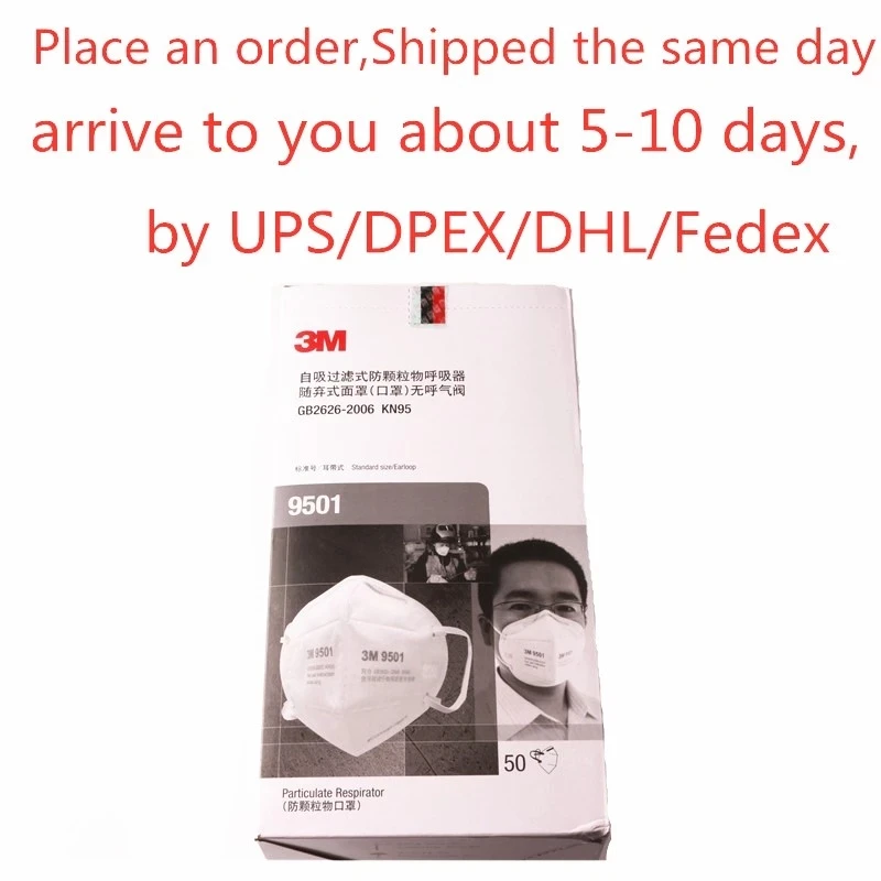 

50pcs 3M 9501 Protective KN95 Masks Anti Dust Flu H1N1 PM 2.5 Multi Layer Filter Structure Industrial Fog enviroment