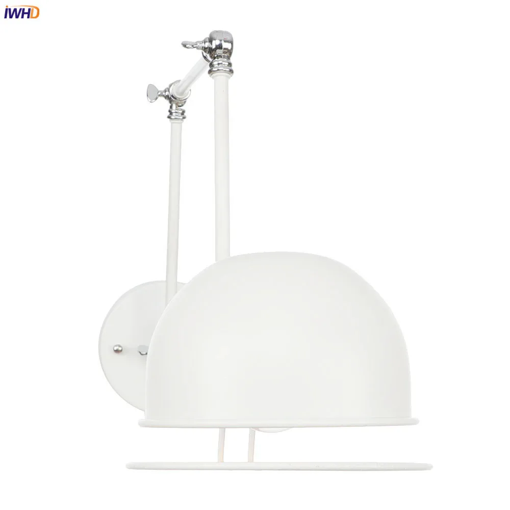 

IWHD White Swing Long Arm Wall Light bedroom Stair Mirror Beside Loft Decor Industrial Vintage Wall Lamp LED Applique Murale