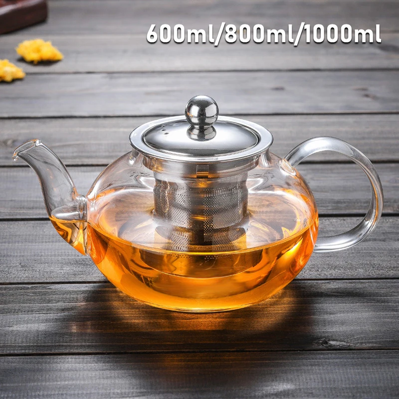 Glass Teapot 600-1000Ml Coffee Tea Pot With Stainless Steel Glass Filter Infuser Heat Resistant Glass Teapot Coffee Tea Pot With Stainless Steel Glass Filter Infuser - 600Ml