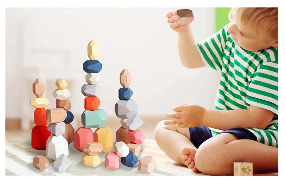 Wooden Stone Jenga Building Educational Preschool Learning Toys Stone Jenga Lightweight Puzzle Set for Kids 3 Years Old