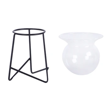 

11.5 X 7cm Wrought Iron Holder With Water Hydroponic Glass Vase Flower Plant Vase Desktop Decoration Garden Flower Planter Pot