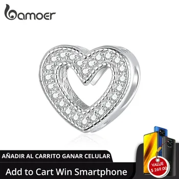 

bamoer 925 Silver Jewelry Dazzling Heart Shape Charm for Original Bracelet Sterling Silver Metal Beads for Jewelry Making BSC213