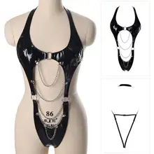 Комплект нижнего белья из искусственной кожи с ремешками, топ с металлической цепочкой, пояс для тела, бикини, сексуальные трусики, фестивальные Шарики женская подвязка