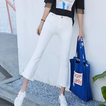 

White Skinny Jeans Woman High Waist Stretc Black Bell Bottom Elastic Crop Pants Ankle-length Trousers Fashion Denim Blue Spring