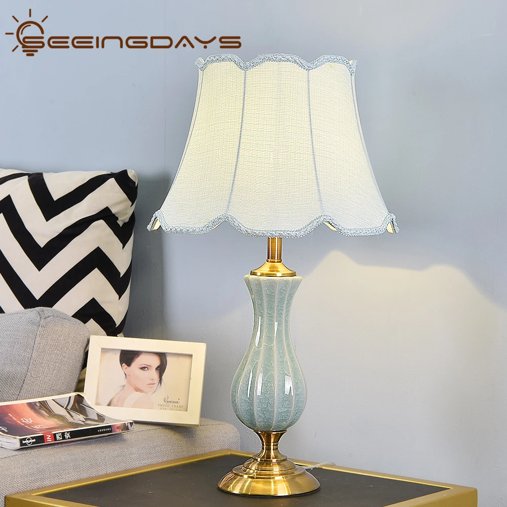 Lámpara de mesa cerámica verde de estilo para dormitorio, sala de estar, iluminación interior, enchufe europeo, salidas de fábrica, envío gratis|Lámparas de mesa| - AliExpress