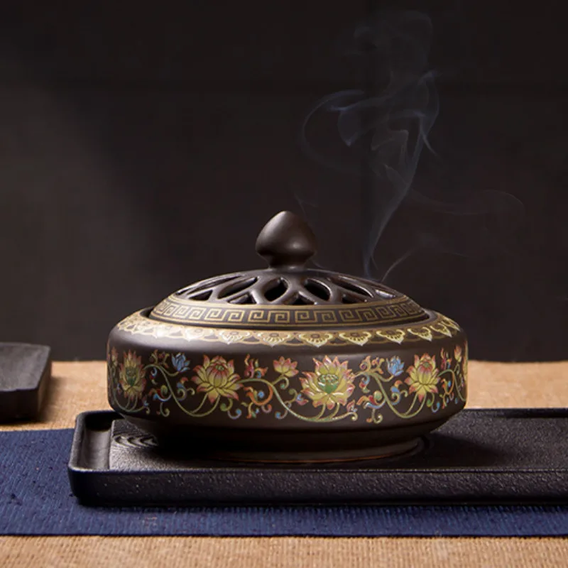 

Buddhist Incense Burner Ceramic Antique Bowl Smell Diffuser Tibetan Incense Holder Queimador De Incenso Home Decor OO50XL