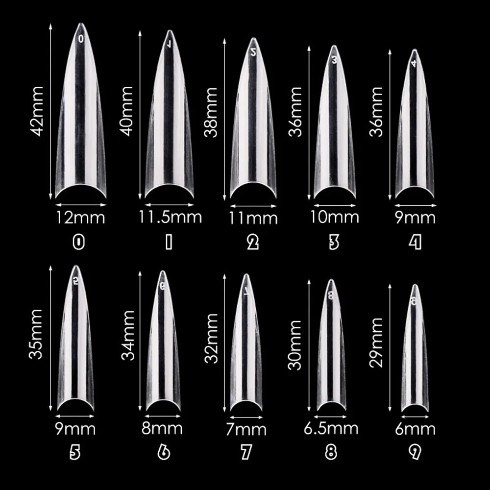 500pcs Bag French Long Tips False Nails tips 0 9 size Clear Natural Half Cover Sharp 3