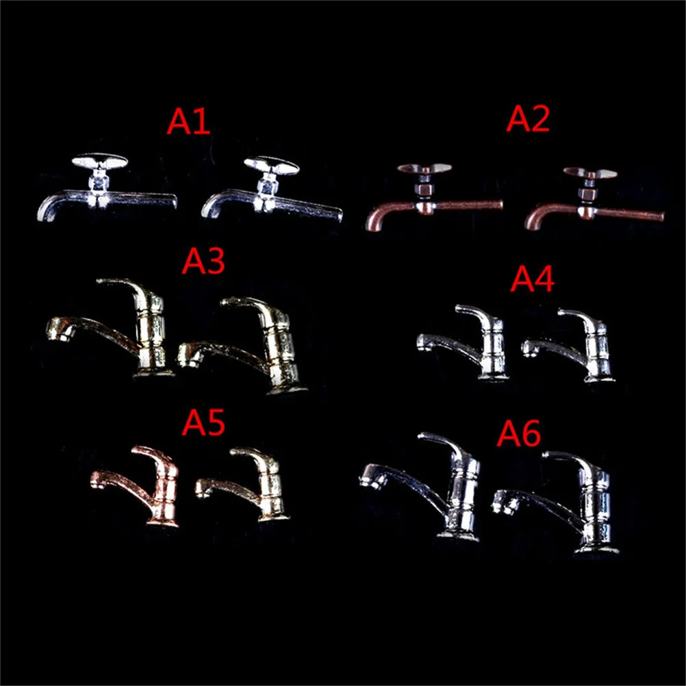 2 шт. 1:12 миниатюрный металлический водопроводный кран кукольный домик аксессуары для ванной комнаты кукольный домик Миниатюрный смеситель 12 стилей