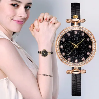 

Women Watch Rhinestone Quartz Wrist Watches For Women Leather Bracelet Quartz Watch Dress Fashion Watches Girls reloj mujer