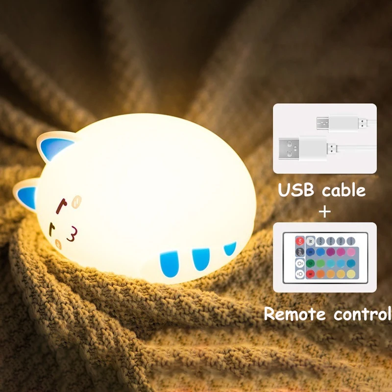USB для зарядки силиконовый светодиод с рисунком милого кота животное ночной