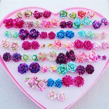 Красочные цветочные серьги-гвоздики для женщин и девочек 36 пар/Лот с розовым сердцем коробка ювелирных изделий