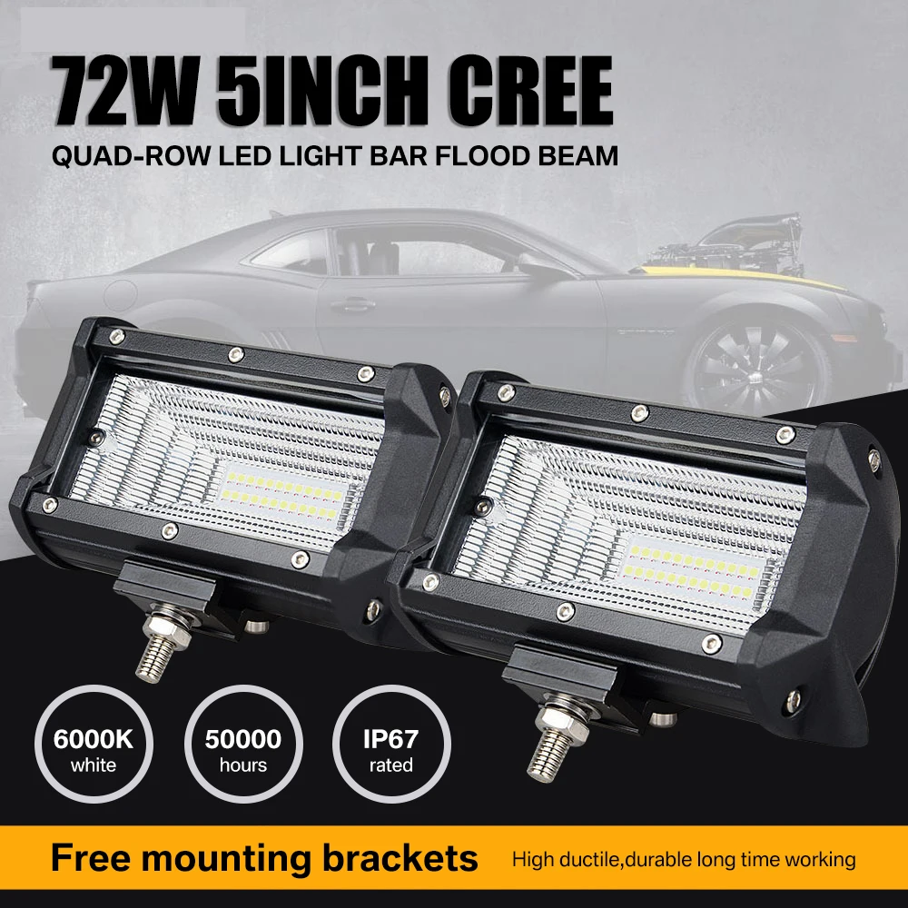 

OUIO LED Work Light 72W 5 inch 8000LM Flood Led Light Bar For Offroad Car Pickup Lada 4x4 Uaz ATV Auto Driving Light 12V 24V
