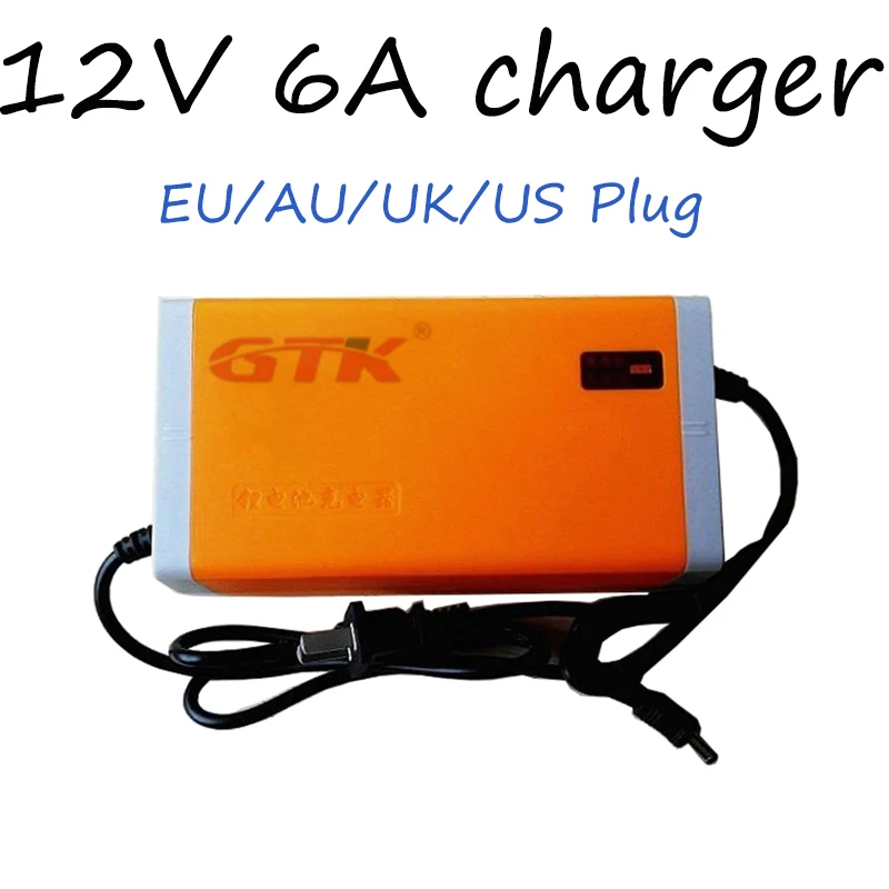 GTK 12V 6A lithium fast battery charger 12v 14v 14.6v 12.6v Smart Fast for li-ion lipo lifepo4 DC plug + Clips | Электроника