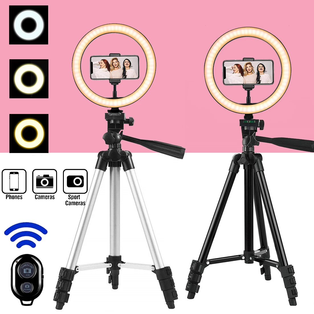 

Selfie Camera Phone Ring Light with Tripod Stand Dimmable Profissional Photography Lighting Makeup Photo Ring Lamp YouTube