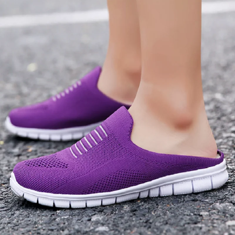 Women lightweight Round Toe Mules Flats Soft House Slippers Female Slides Black Summer Shoes Casual Breathable Mesh Lazy Shoes 4