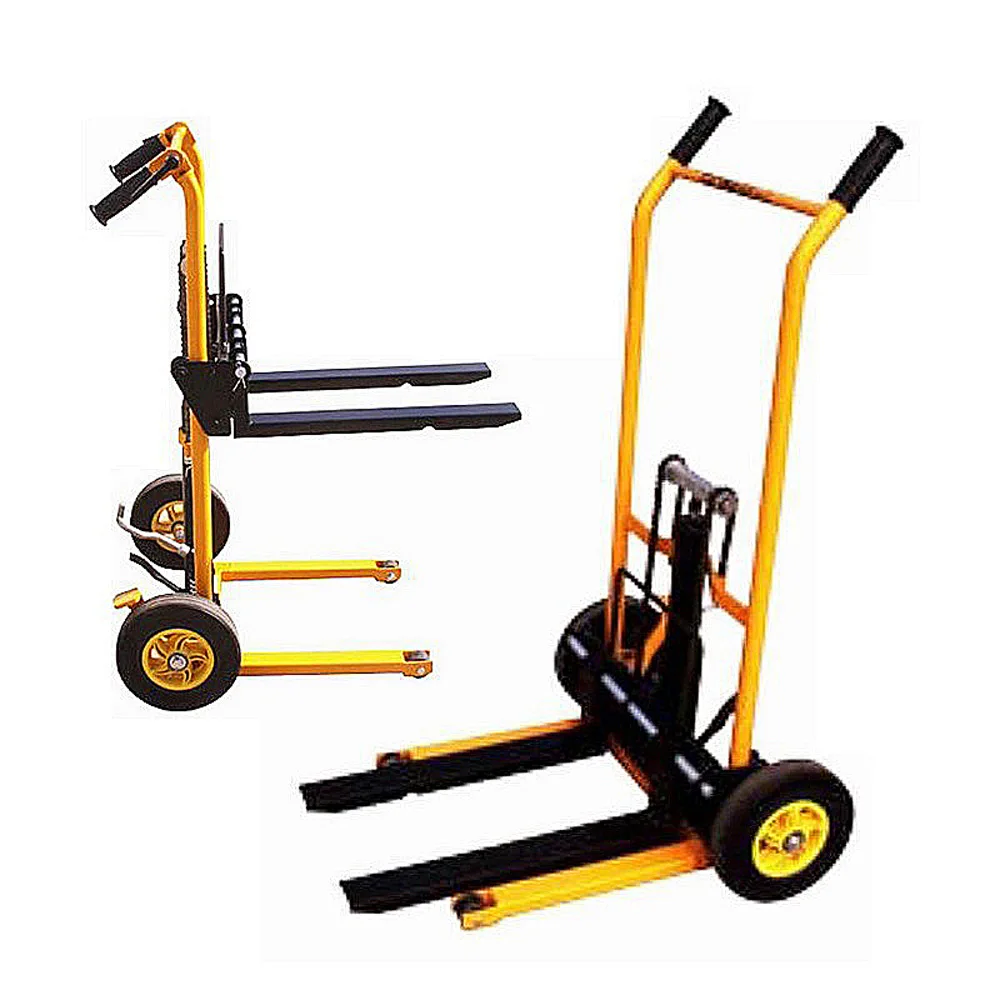 Four-wheel universal tiger truck fork lift folding flat trolley Cargo handling forklift cargo pallet trolley small carrying tanks machinery moving cargo trolley skates