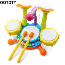 Детская барабанная установка, динамический флэш-светильник, игрушка с регулируемым микрофоном, развивающая игрушка для детского подарка