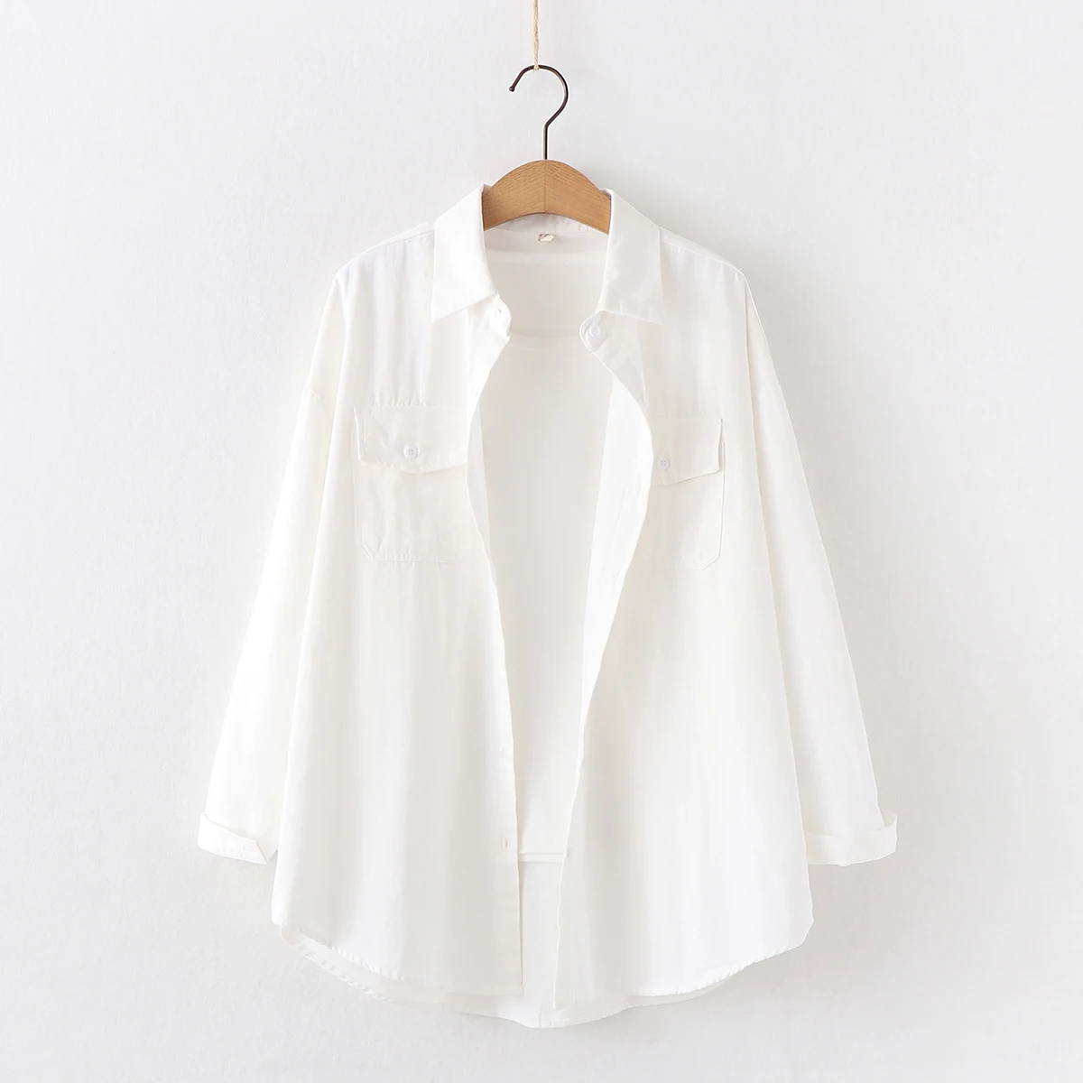 Goede Verse Eenvoudige Effen Kleur Losse Shirt Vrouwen 2019 Herfst Nieuwe Vrouw Casual Lange Mouw Blouse Katoen Kantoor Blouses Tops Blusas