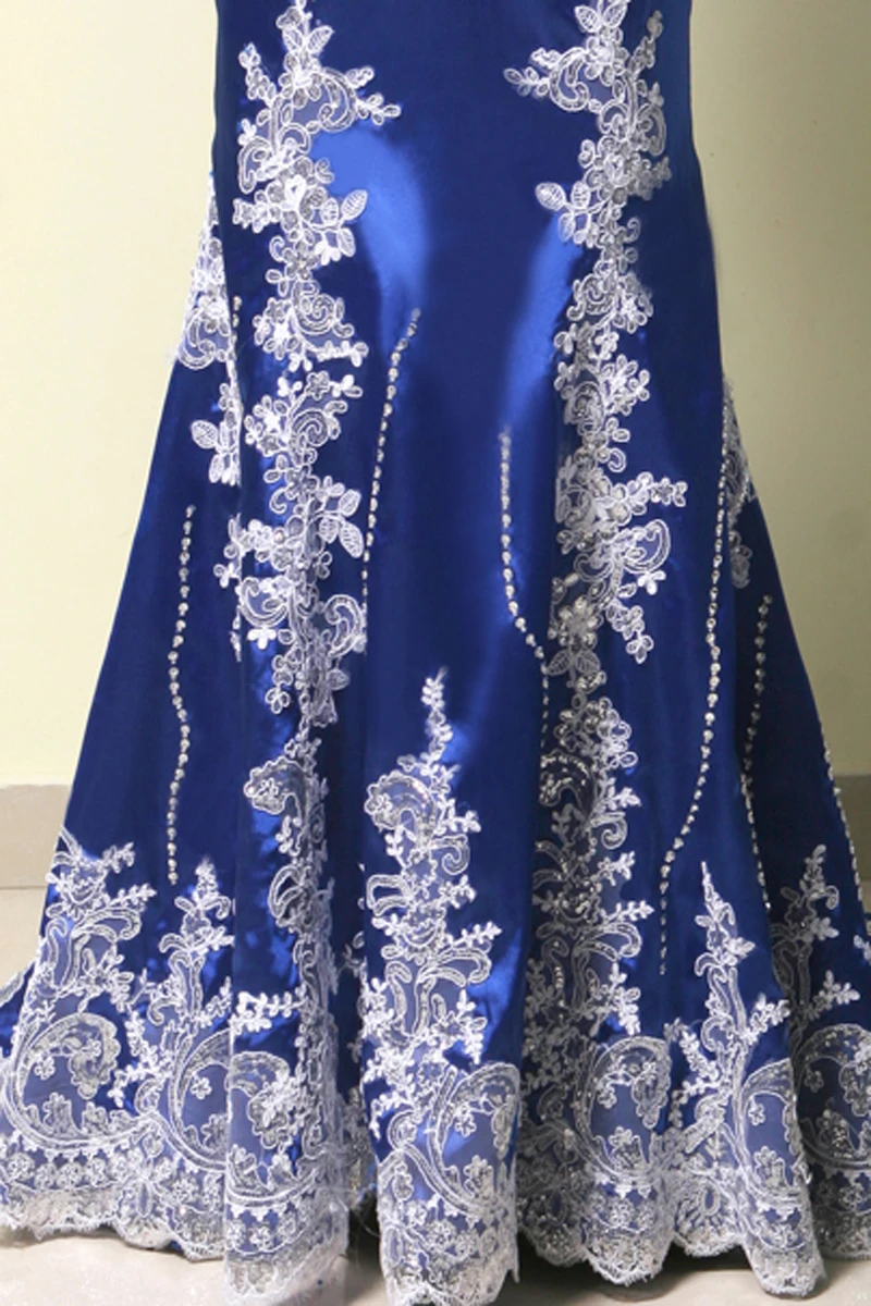С длинным рукавом Королевский синий вечернее платье vestido de noiva кружева Дубай Арабский Кафтан халат de soiree Мать невесты платья