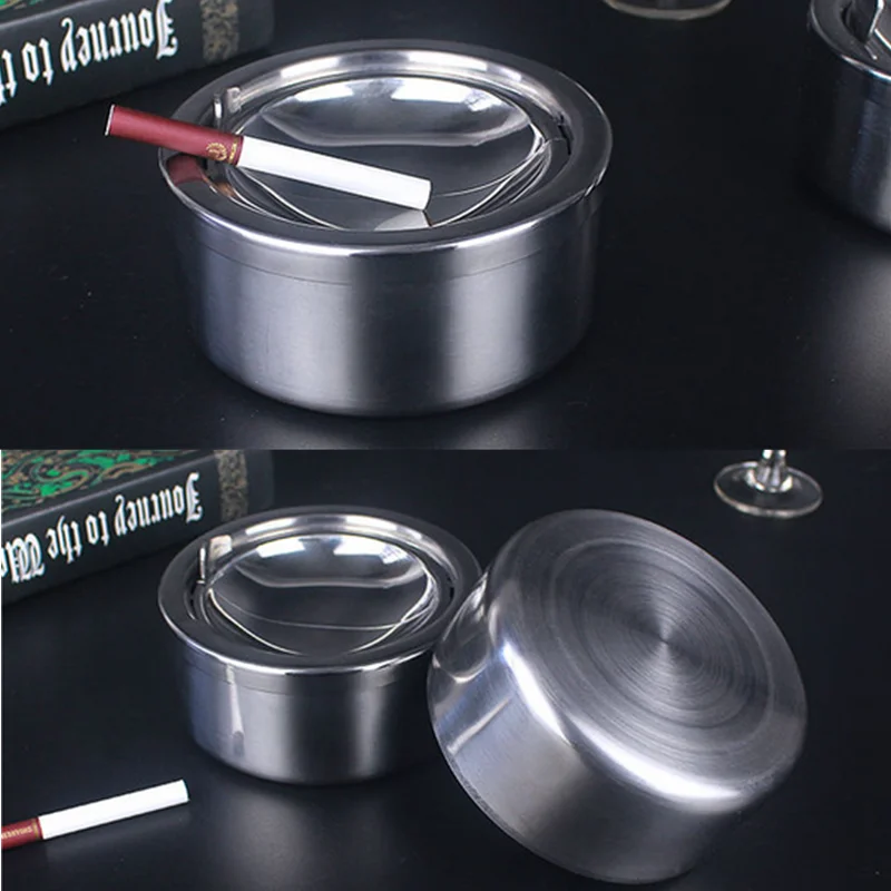 Portable Stainless Steel Windproof Ashtray Rotating Black Sticky Skin Model Rotating Ordinary Cigarette Ashtray Push Smoking Set cigarettes ashtray portable ashtray stainless steel ashtray metal ashtray
