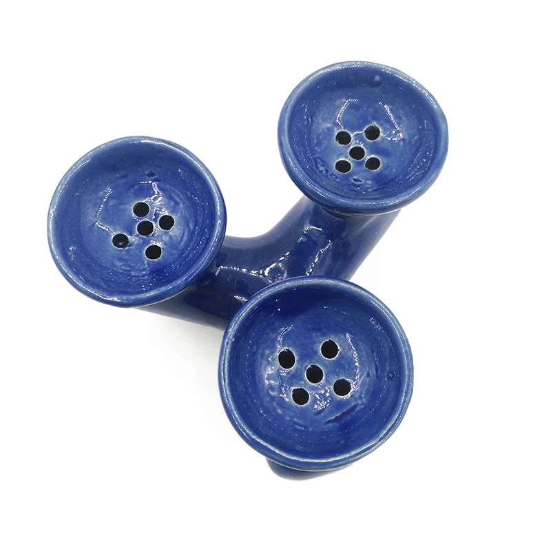 3 an 2 Head Hookah Bowl Triple Cup Shisha Pot Ceramic Tri Dual Top Narguile Keeper Chicha Accessory Narguila Multi Flavor Holder