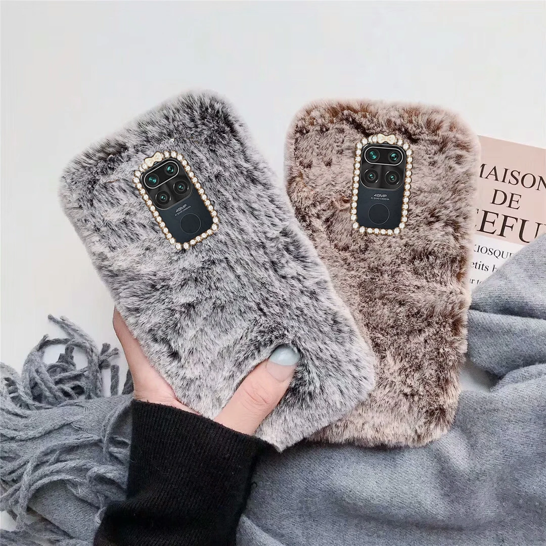 

For RedMi Note 9 Case Keep Warm Plush Rabbit Phone Case For RedMi Note 9 10X 4G Shiny diamond Silicone Shockproof Back Cover